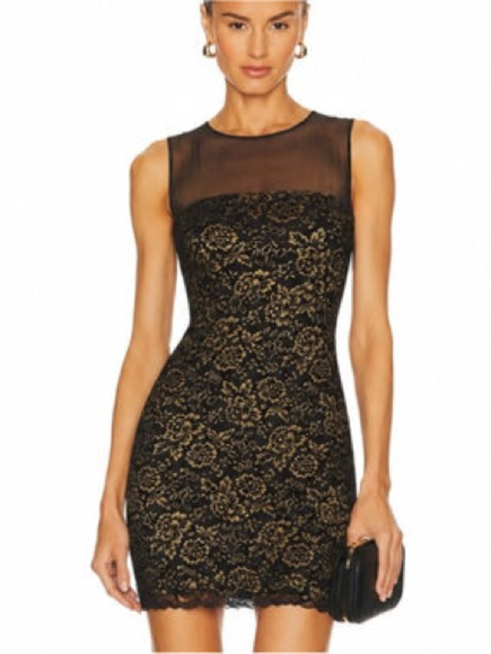 Diane Von Furstenberg Black & Gold Lace Sheath Mini Dress